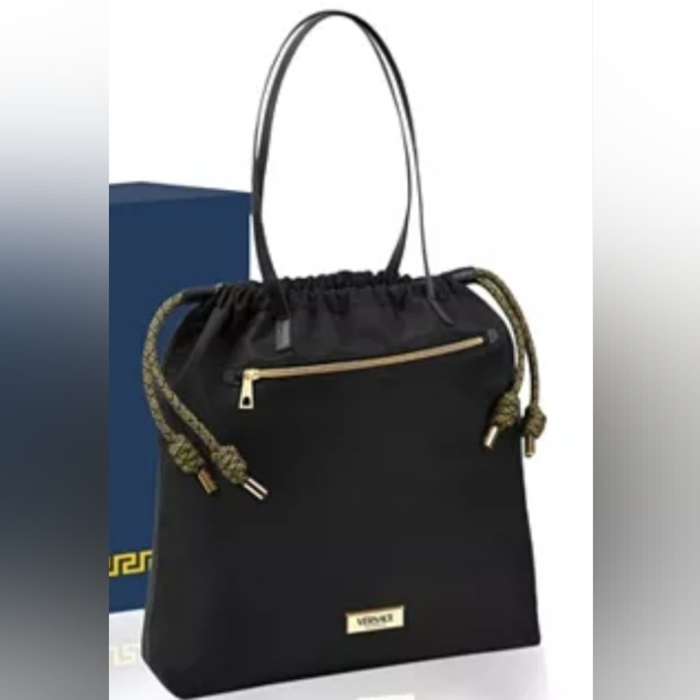 Versace Black Tote with Gold Accents